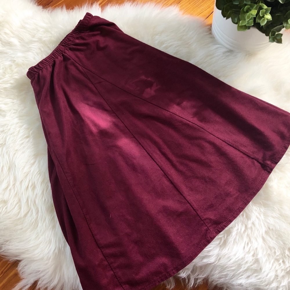 Brandy Melville Burgundy Suede Skater Skirt - Picture 2 of 6